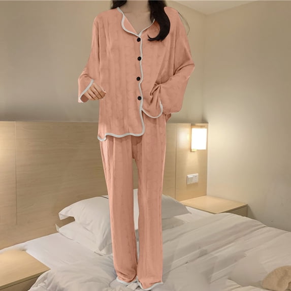 BLCHUNen 2 Piece Pajamas Sets for Women Long Sleeve Turndown Collar Button down Shirts Lightweight Casual Comfy Outfits