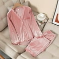 thumbnail image 1 of BLCHUNen 2 Piece Pajamas Sets for Women Velour Plush Lightweight Casual Button down Long Sleeve Loungewear Outfits, 1 of 9