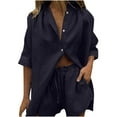 thumbnail image 1 of BLCHUNen 2 Piece Sets for Women Collared Drop Shoulder Button down Shirts Loose Shorts with Pockets Casual Outfits, 1 of 7