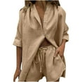 thumbnail image 1 of BLCHUNen 2 Piece Sets for Women Collared Drop Shoulder Button down Shirts Loose Shorts with Pockets Casual Outfits, 1 of 7