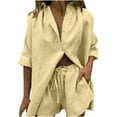 thumbnail image 1 of BLCHUNen 2 Piece Sets for Women Collared Drop Shoulder Button down Shirts Loose Shorts with Pockets Casual Outfits, 1 of 7