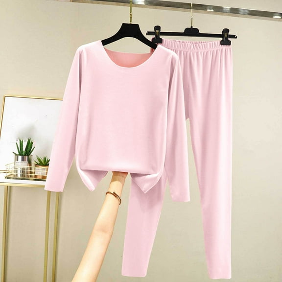 BLCHUNen 2 Piece Sets for Women Cotton Crew Neck Pullover Long Sleeve Tops and Elastic Waist Pants Loungewear Pajamas