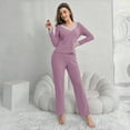 thumbnail image 1 of BLCHUNen 2 Piece Sets for Women Ribbed Knitted Casual Lightweight V Neck Pullover Comfy Loungewear Fall Pajamas Outfits, 1 of 8