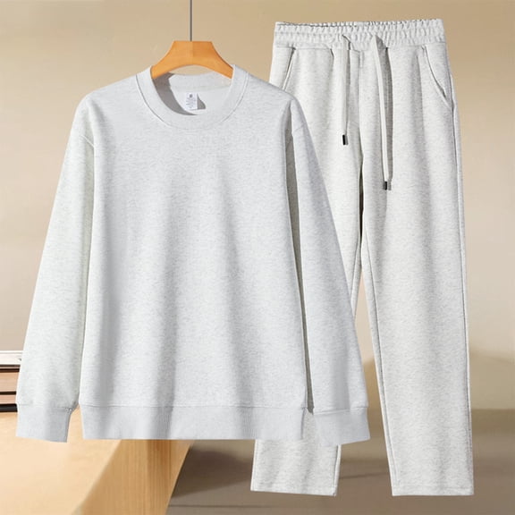 BLCHUNen 2 Piece Sweatsuits Sets for Men Casual Long Sleeve Pullover Crew Neck Sweatshirts Workout Sports Pants Fall Outfit Sets