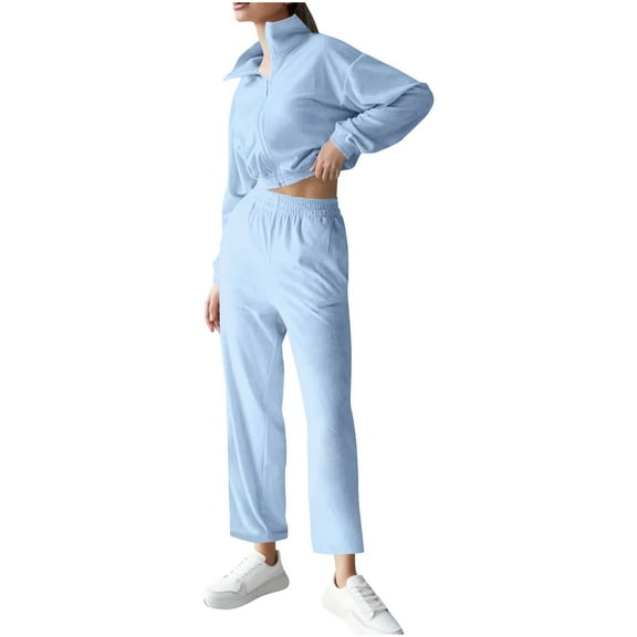 BLCHUNen 2 Piece Sweatsuits Sets for Women Casual Full Zip up Turndown Collar Long Sleeve Outfits Casual Workout Fall Tracksuits