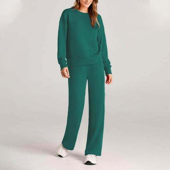 BLCHUNen 2 Piece Sweatsuits Sets for Women Crew Neck Pullover Long Sleeve Casual Fall Workout Running Jogger Tracksuits Set