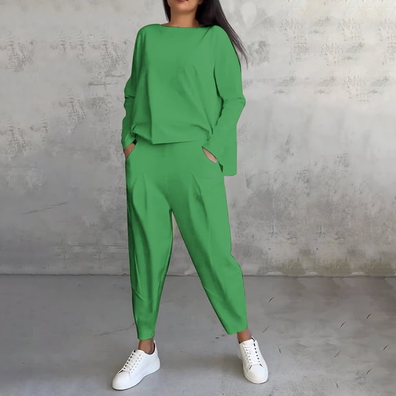 BLCHUNen 2 Piece Sweatsuits Sets for Women Long Sleeve Crew Neck Pullover Casual Workout Running Sports Tracksuits with Pockets