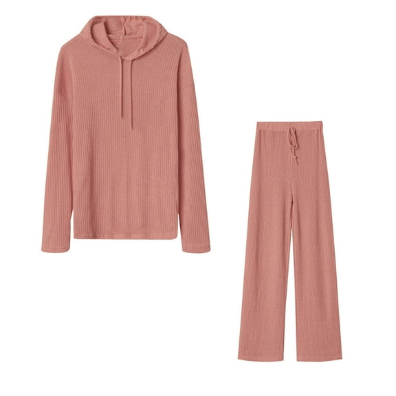 BLCHUNen 2 Piece Sweatsuits Sets for Women Ribbed Knitted Long Sleeve Hooded Pullover Drawstring Casual Workout Tracksuits Sets