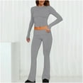 thumbnail image 1 of BLCHUNen 2 Piece Tracksuits Sets for Women Cropped Fitted Crew Neck Pullover Long Sleeve Tops and Flared Pants Fall Outfit Sets, 1 of 5