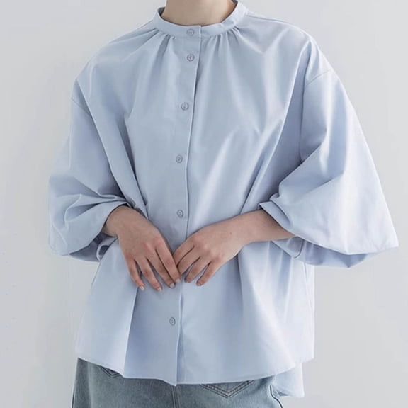 BLCHUNen 3/4 Sleeve Shirts for Women Crew Neck Button down Cardigan Fall Tops Breathable Lightweight Casual Home Trendy Blouses