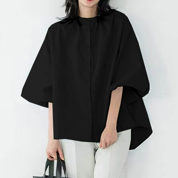 BLCHUNen 3/4 Sleeve Shirts for Women Crew Neck Button down Cardigan Fall Tops Breathable Lightweight Casual Home Trendy Blouses