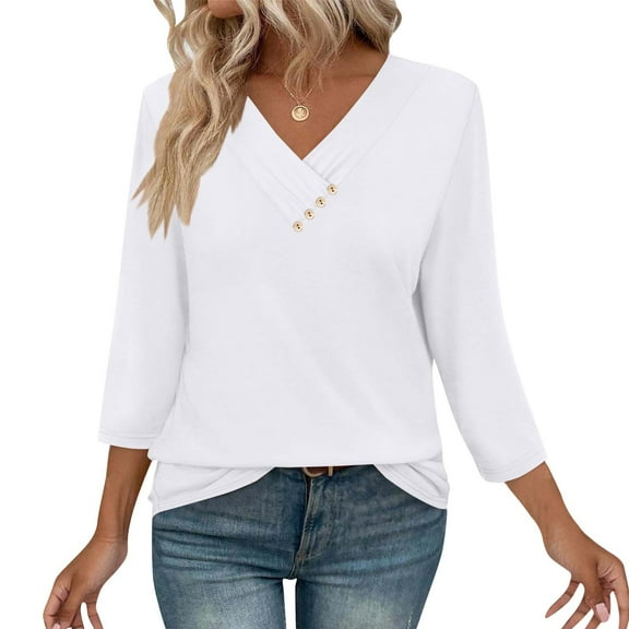 BLCHUNen 3/4 Sleeve Shirts for Women Pullover V Neck Lightweight Trendy Fall Tops Breathable Casual Workout Active Sports Tops