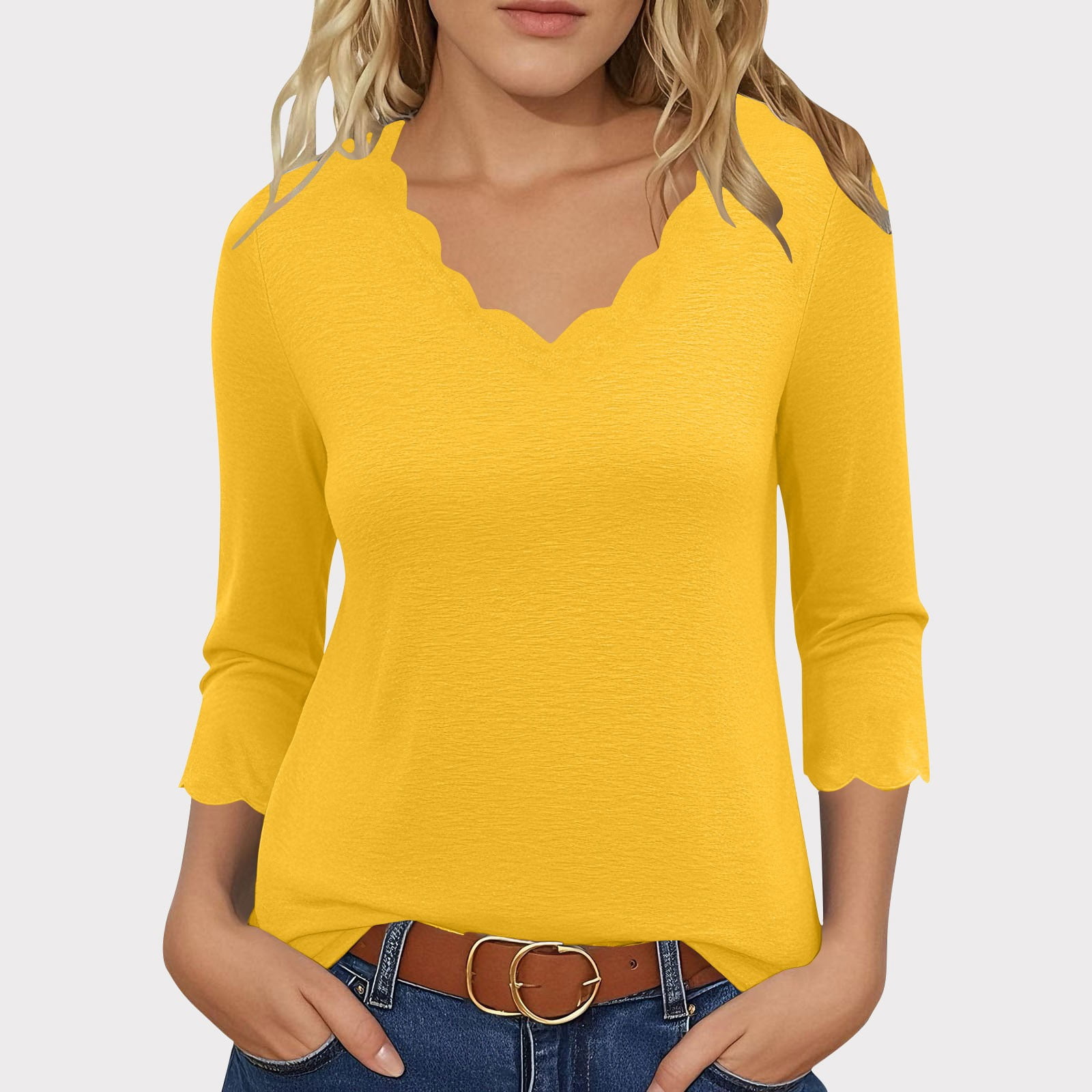 BLCHUNen 3/4 Sleeve Shirts for Women Trendy Fall Pullover V Neck Tops ...