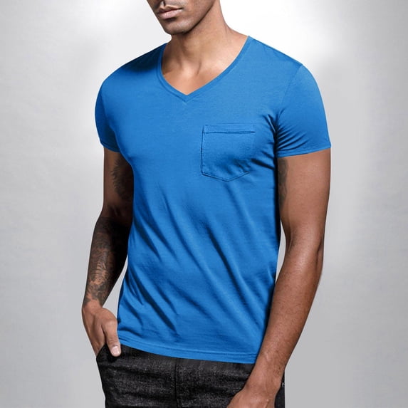 BLCHUNen Athletic Shirts for Men Short Sleeve V Neck Pullover Lightweight Stretch Comfy Running Workout Shirts with Pocket