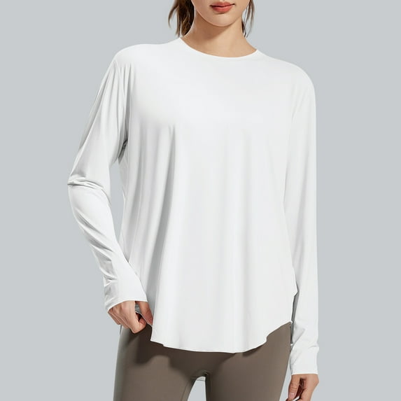 BLCHUNen Athletic Shirts for Women Long Sleeve Fall Shirts Trendy Loose Breathable Stretch Active Gym Sports Exercise Casual Tops