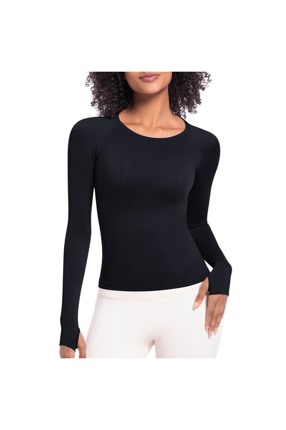 Athletic Shirts for Women Long Sleeve Pullover Crew Neck Casual Tops Slim Fitted Stretch Gym Yoga Active Sports Blouses