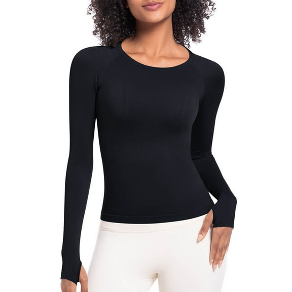 BLCHUNen Athletic Shirts for Women Long Sleeve Pullover Crew Neck Casual Tops Slim Fitted Stretch Gym Yoga Active Sports Blouses