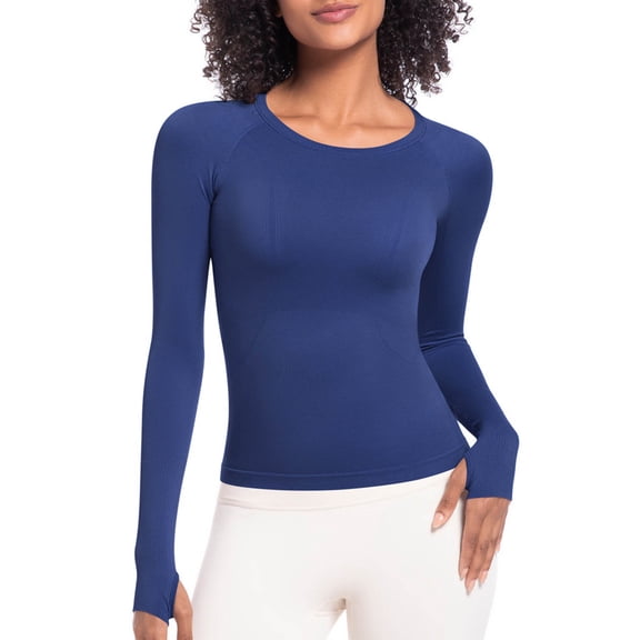 BLCHUNen Athletic Shirts for Women Long Sleeve Pullover Crew Neck Casual Tops Slim Fitted Stretch Gym Yoga Active Sports Blouses