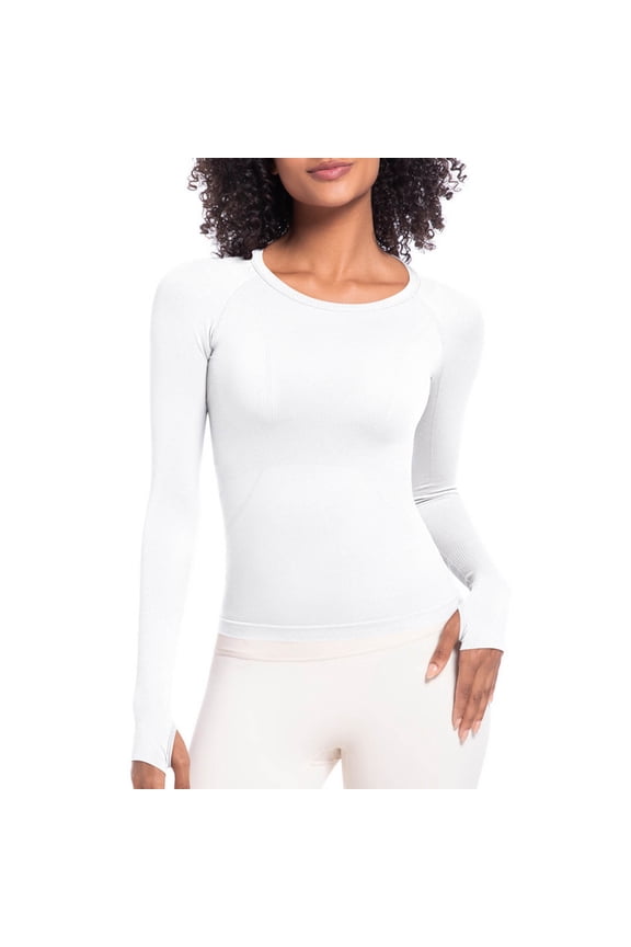 Athletic Shirts for Women Long Sleeve Pullover Crew Neck Casual Tops Slim Fitted Stretch Gym Yoga Active Sports Blouses