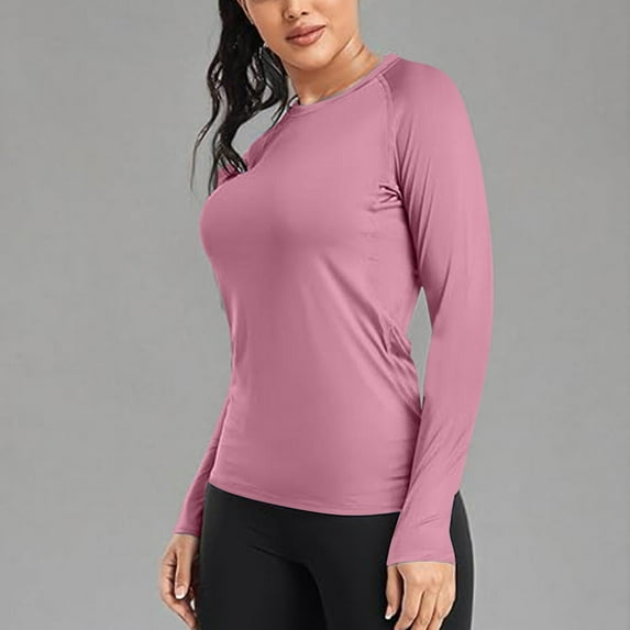 BLCHUNen Athletic Shirts for Women Long Sleeve Pullover Crew Neck Slim Fitted Stretch Sports Active Gym Casual Trendy Fall Tops