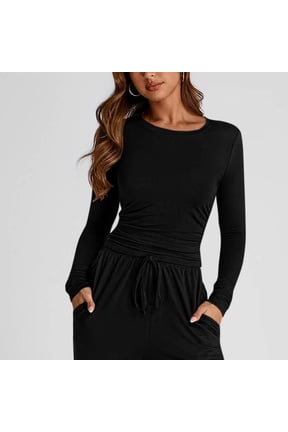 Athletic Shirts for Women Long Sleeve Slim Fitted Pullover Crew Neck Stretch Workout Sports Active Exercise Fall Tops