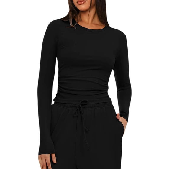 BLCHUNen Athletic Shirts for Women Long Sleeve Slim Fitted Pullover Crew Neck Stretch Workout Sports Active Exercise Fall Tops