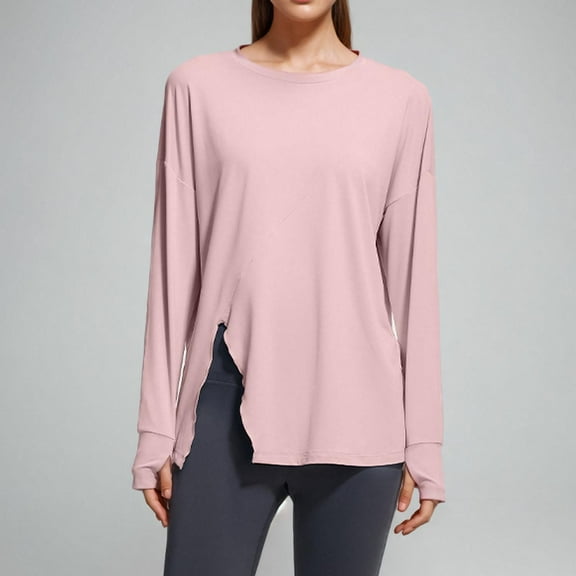 BLCHUNen Athletic Shirts for Women Long Sleeve Stretch Pullover Botton Slit Sports Active Gym Yoga Trendy Casual Blouses Tops
