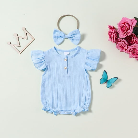 BLCHUNen Baby Jumpsuits Crew Neck Pullover Ruffle Lightweight Casual Lounge Sleep Outing Trendy Newborn Bodysuits for 0-18 Months