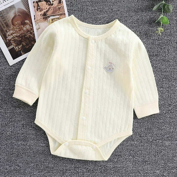 BLCHUNen Baby Jumpsuits Long Sleeve Button down Cardigan Crew Neck Loose Breathable Casual Outing Home Sleep Lounge Trendy Rompers for 0-12 Months