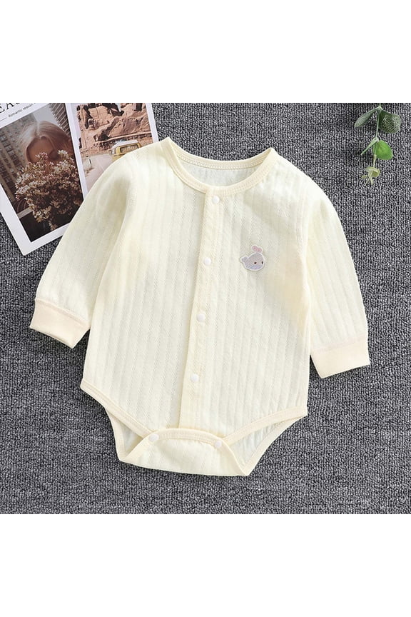 Baby Jumpsuits Long Sleeve Button down Cardigan Crew Neck Loose Breathable Casual Outing Home Sleep Lounge Trendy Rompers for 0-12 Months