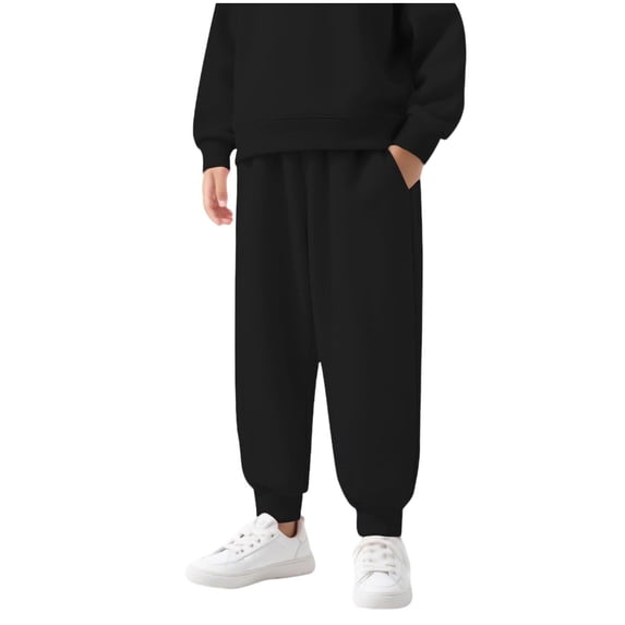 BLCHUNen Boy Girls Clothes Fleece Lined Casual Loose Workout Sweatpants Mid Elastic Waisted Warm Thick Pants,Black1