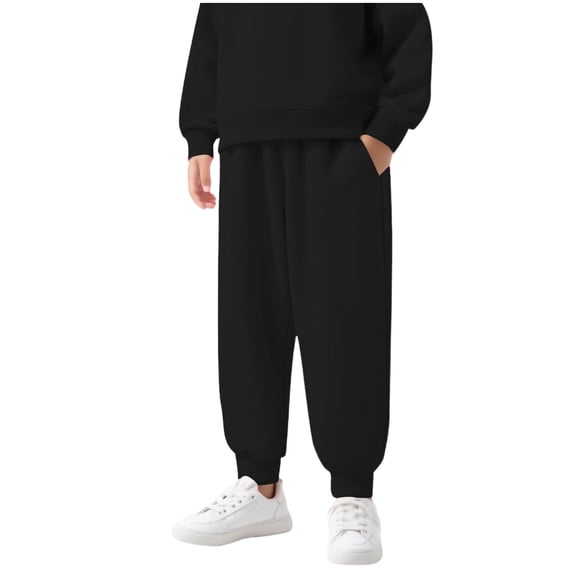 BLCHUNen Boy Girls Clothes Fleece Lined Casual Loose Workout Sweatpants Mid Elastic Waisted Warm Thick Pants,Black