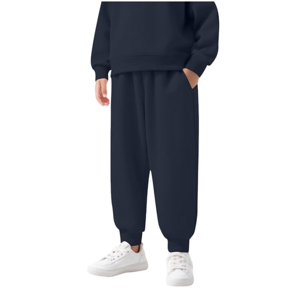BLCHUNen Boy Girls Clothes Fleece Lined Casual Loose Workout Sweatpants Mid Elastic Waisted Warm Thick Pants,Navy