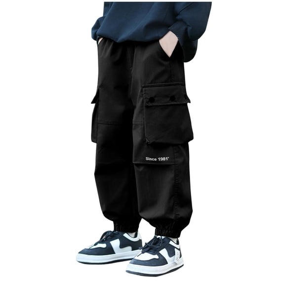 BLCHUNen Boys Cargo Pants Fall Winter Hiking Pants Kids Cotton Warm Camping Outdoor Activities Trousers,Black1
