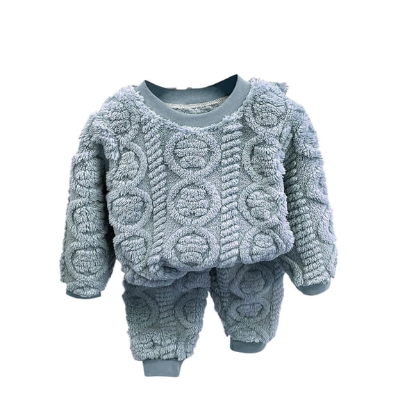 BLCHUNen Boys Girls 2 Piece Outfits Casual Loose Long Sleeve Crew Neck Tops and Pants Fuzzy Comfortable Thickened Sets,8 Years,Light Blue