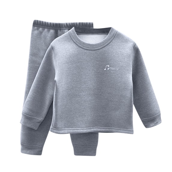 BLCHUNen Boys Girls 2 Piece Outfits Fleece Lined Long Sleeve Tops and Elastic Waist Pants Thermal Underwear Set,1 Years,Gray