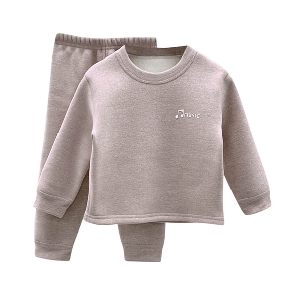BLCHUNen Boys Girls 2 Piece Outfits Fleece Lined Long Sleeve Tops and Elastic Waist Pants Thermal Underwear Set,9 Years,Khaki