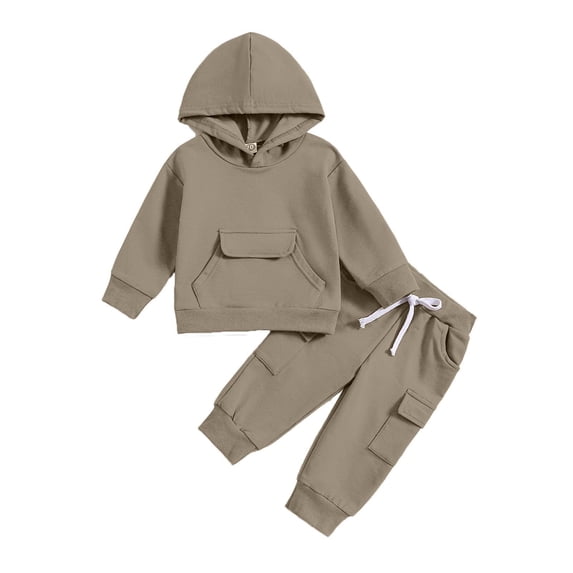 BLCHUNen Boys Girls 2 Piece Outfits Long Sleeve Hoodies Drawstring Cargo Pants Comfortable Solid Color Workout Sets,Dark Gray