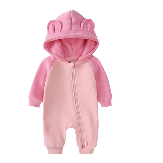 BLCHUNen Boys Girls Romper Newborn Clothes Zip up Hooded Long Sleeve Jumpsuit Color Block Cotton Comfortable Bodysuit,Pink