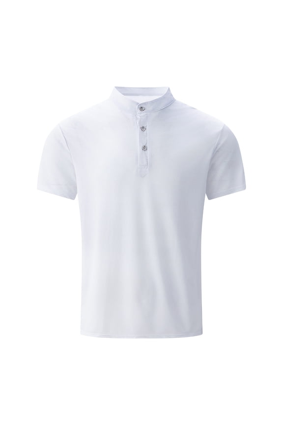 Business Casual Shirts for Men Short Sleeve Slim Fitted Button Stand Collar Pullover Dress Work Tops