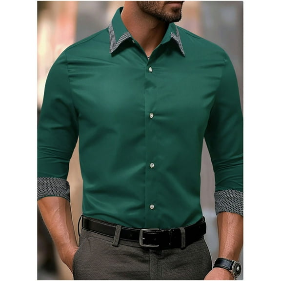 BLCHUNen Business Casual Tops for Men Turndown Collar Button Lightweight Office Meeting Work Long Sleeve Dress Shirts