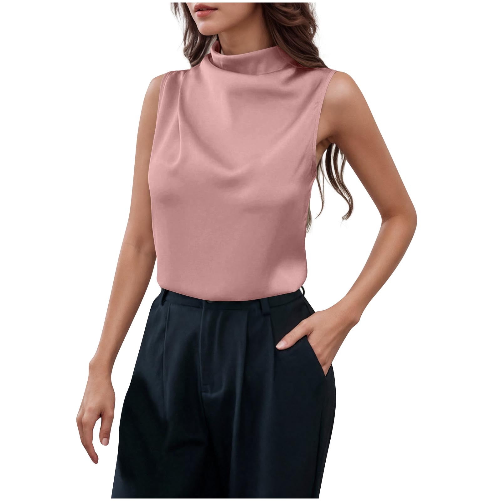 BLCHUNen Business Casual Tops for Women Mock Neck Dress Tops Sumemr ...