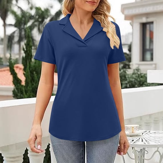 BLCHUNen Business Casual Tops for Women Short Sleeve Turndown Collar Lightweight Pullover Comfy Summer Work Shirts