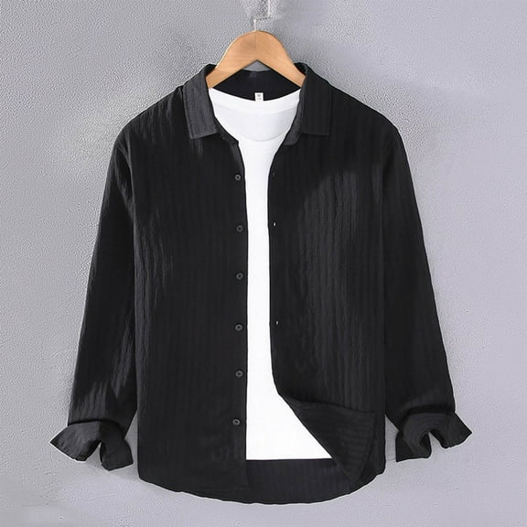 BLCHUNen Button down Shirts for Men Casual Lightweight Long Sleeve Turndown Collar Workout Running Leisure Fall Tops