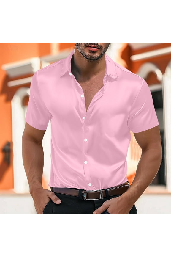Button down Shirts for Men Short Sleeve Satin Silk Breathable Casual Workout Sports Gym Active Athletic Summer Shirts