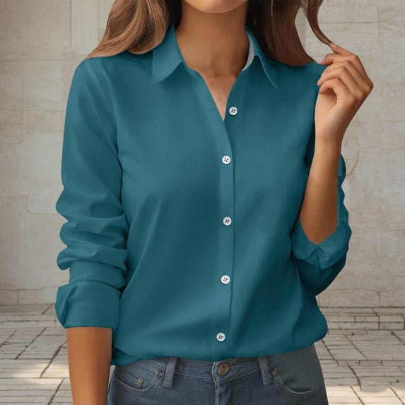BLCHUNen Button down Shirts for Women Long Sleeve Turndown Collar Cardigan Lightweight Fall Tops Loose Active Sports Work Blouses