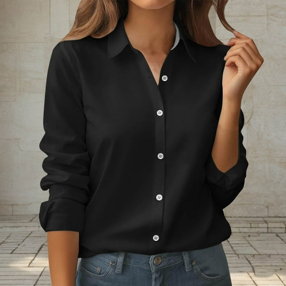 BLCHUNen Button down Shirts for Women Long Sleeve Turndown Collar Cardigan Lightweight Fall Tops Loose Active Sports Work Blouses