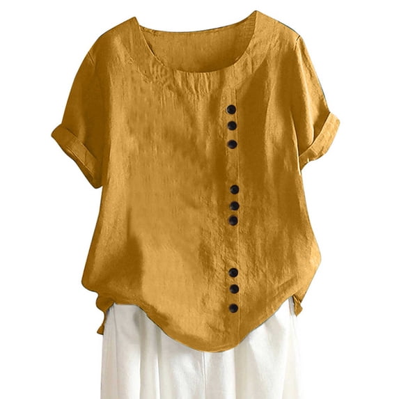 BLCHUNen Button down Shirts for Women Short Sleeve Cotton Linen Lightweight Loose Breathable Casual Beach Summer Tops