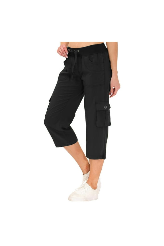 Capri Pants for Women Cargo Hiking pants Outdoor Elastic Waist Drawstring Running Casual crop trousers with Multi Pockets
