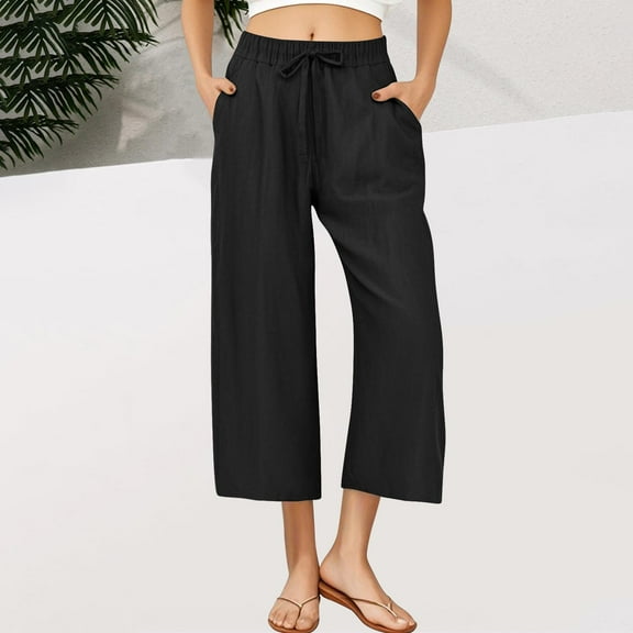 BLCHUNen Capri Pants for Women Casual Cropped Lightweight Loose Breathable Outdoor Beach Summer Pants with Pockets